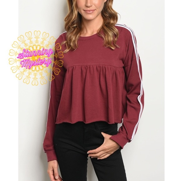 Long Sleeve Wine Crop Top - Picture 5 of 5